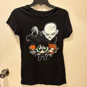 Black Graphic Tee with Cartoon Design